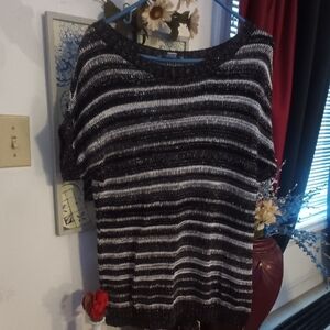 Coldwater Creek Black and White Striped Sweater